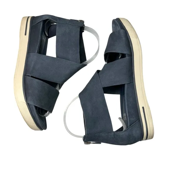 Eileen Fisher Sport Blue Suede Cross Strap Platform Sandals Women's Size 7.5