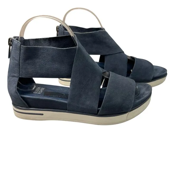 Eileen Fisher Sport Blue Suede Cross Strap Platform Sandals Women's Size 7.5