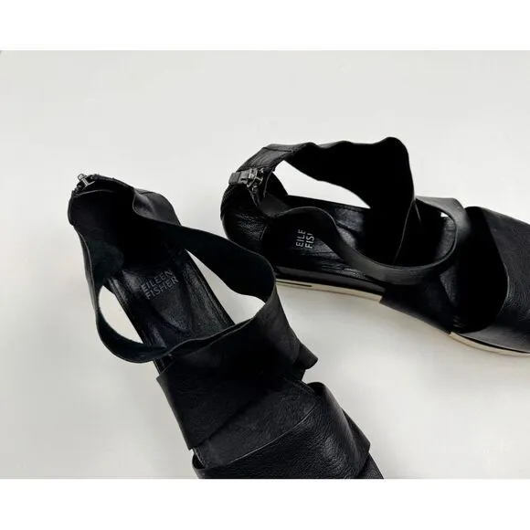 Eileen Fisher Sport Tumbled Leather Sneaker Sandals Women 10 Zip Closure Strappy