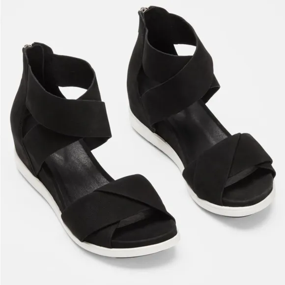 Eileen Fisher VIV Nubuck Tumbled Wedge Sandals Sz 8