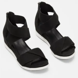 Eileen Fisher VIV Nubuck Tumbled Wedge Sandals Sz 8