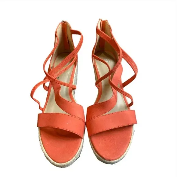 Eileen Fisher Wanda Espadrille Sandals 8.5 NWOT Wedge Strappy Leather Orange Tan