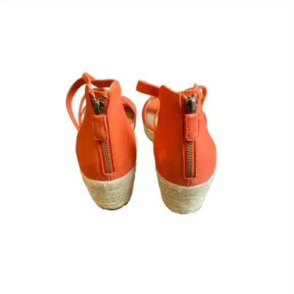 Eileen Fisher Wanda Espadrille Sandals 8.5 NWOT Wedge Strappy Leather Orange Tan