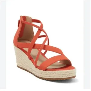 Eileen Fisher Wanda Espadrille Sandals 8.5 NWOT Wedge Strappy Leather Orange Tan