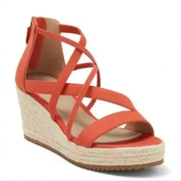 Eileen Fisher Wanda Strappy‎ Leather Wedge Espadrilles Sandals Size 6.5 Coastal
