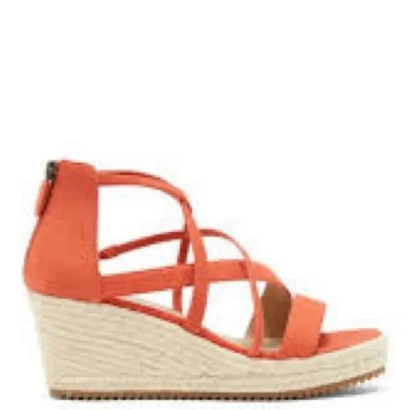 Eileen Fisher Wanda Strappy‎ Leather Wedge Espadrilles Sandals Size 6.5 Coastal