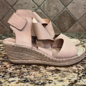Eileen Fisher Willow Leather Cream Platform Wedge Espadrille Sandals Size 9.5