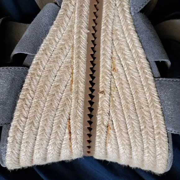 EILEEN FISHER Willow Wedge Sandals Size 8 Pewter Metallic Suede Jute Espadrille