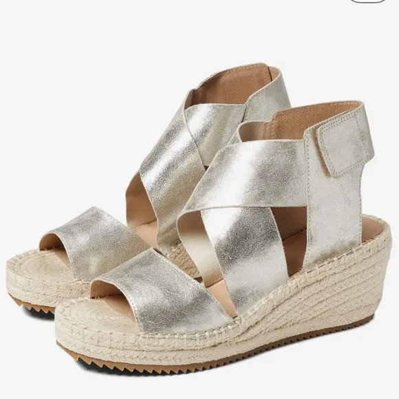 Eileen Fisher Willow Wedge Sandals Women’s 9.5 Metallic Silver Suede