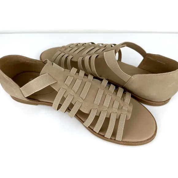Eileen Fisher Woman's Rato Gladiator Nubuck Leather Sandals Khaki Size 11