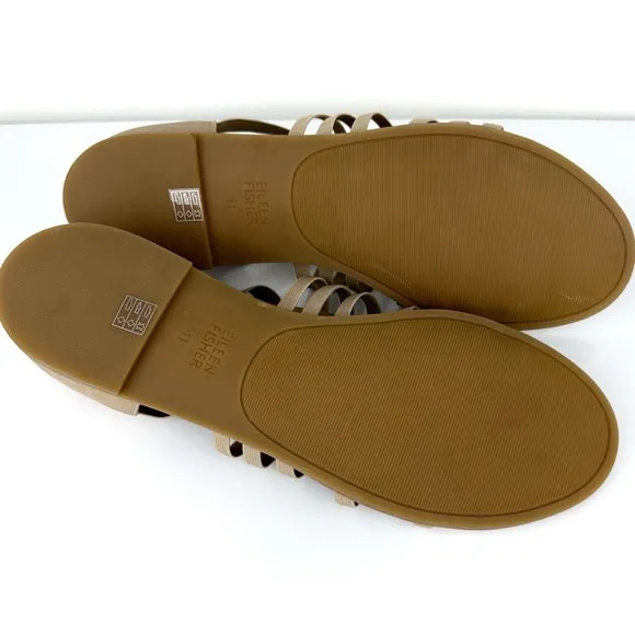 Eileen Fisher Woman's Rato Gladiator Nubuck Leather Sandals Khaki Size 11