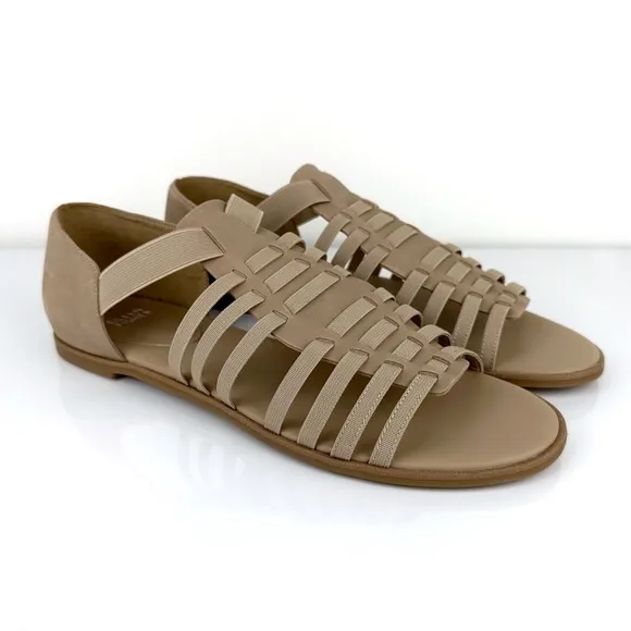 Eileen Fisher Woman's Rato Gladiator Nubuck Leather Sandals Khaki Size 11
