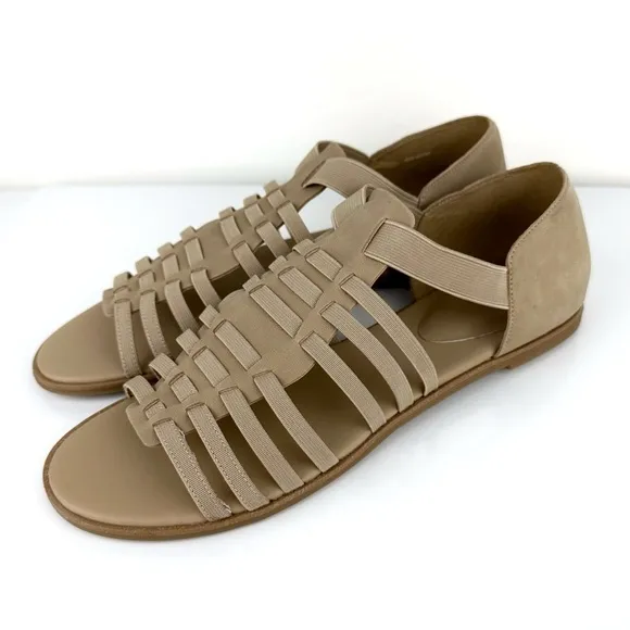 Eileen Fisher Woman's Rato Gladiator Nubuck Leather Sandals Khaki Size 11