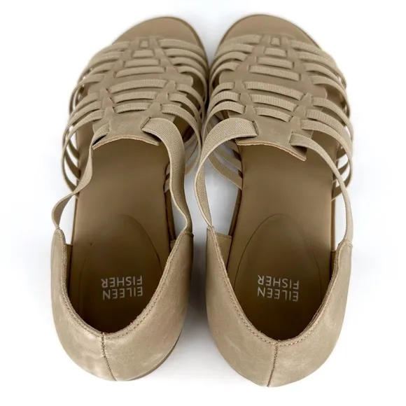 Eileen Fisher Woman's Rato Gladiator Nubuck Leather Sandals Khaki Size 11