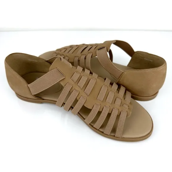 Eileen Fisher Woman's Rato Gladiator Nubuck Leather Sandals Tan Size 7.5