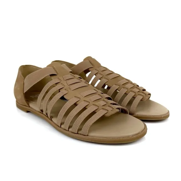 Eileen Fisher Woman's Rato Gladiator Nubuck Leather Sandals Tan Size 7.5