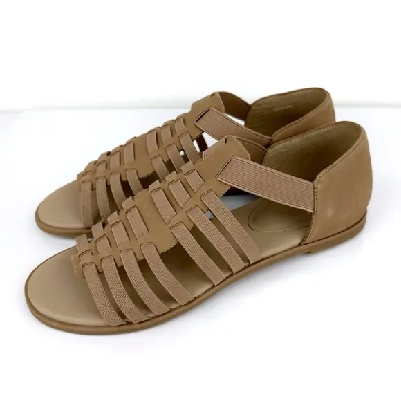 Eileen Fisher Woman's Rato Gladiator Nubuck Leather Sandals Tan Size 7.5