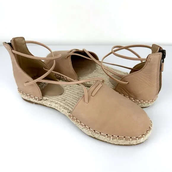 Eileen Fisher Women's Lace Up Espadrilles Leather Sandals Toffee Cream Size 5.5