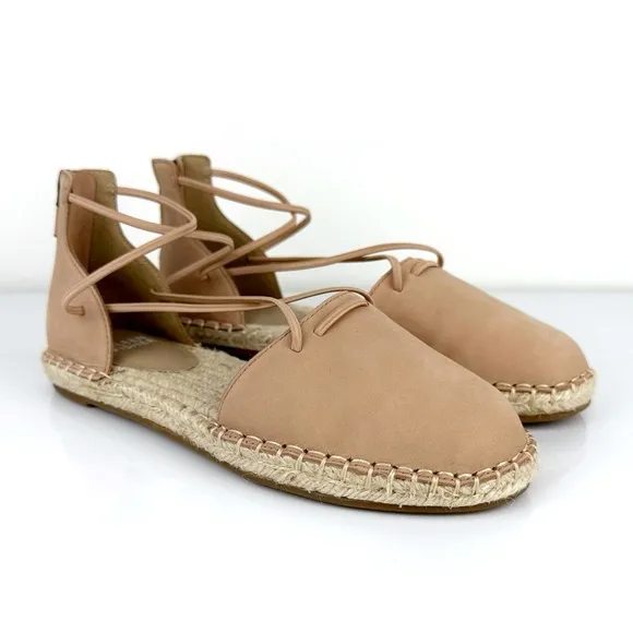Eileen Fisher Women's Lace Up Espadrilles Leather Sandals Toffee Cream Size 5.5