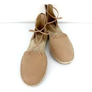 Eileen Fisher Women's Lace Up Espadrilles Leather Sandals Toffee Cream Size 5.5