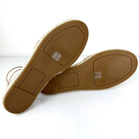 Eileen Fisher Women's Lace Up Espadrilles Leather Sandals Toffee Cream Size 5.5