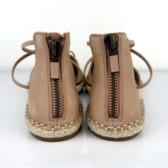 Eileen Fisher Women's Lace Up Espadrilles Leather Sandals Toffee Cream Size 5.5