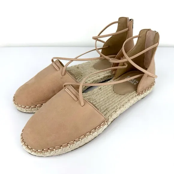 Eileen Fisher Women's Lace Up Espadrilles Leather Sandals Toffee Cream Size 6