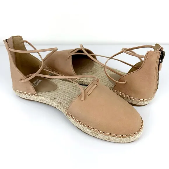 Eileen Fisher Women's Lace Up Espadrilles Leather Sandals Toffee Cream Size 6