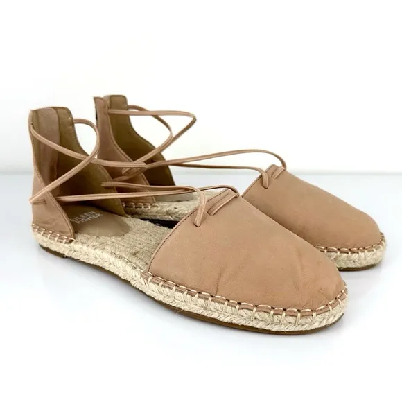 Eileen Fisher Women's Lace Up Espadrilles Leather Sandals Toffee Cream Size 6