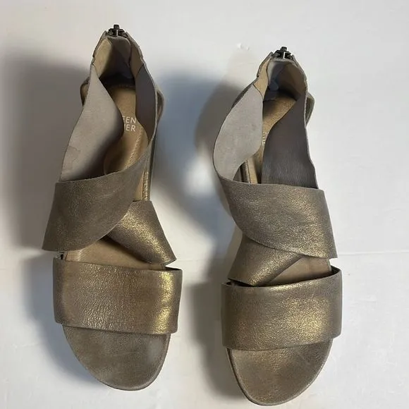 Eileen Fisher Women’s Platinum Metallic Suede Sport Sneaker Sandals Zip Size 9