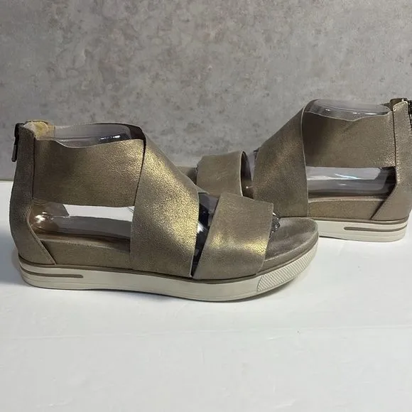 Eileen Fisher Women’s Platinum Metallic Suede Sport Sneaker Sandals Zip Size 9