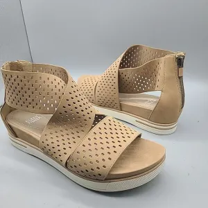 Eileen Fisher Women's Sz 10 Sandals Perfo Nubuck Sport Tan Suede Back Zip New