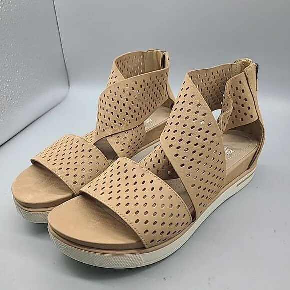 Eileen Fisher Women's Sz 10 Sandals Perfo Nubuck Sport Tan Suede Back Zip New