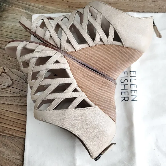 Eileen Fisher Women's Wedge Sandal Leather Tan Size 6