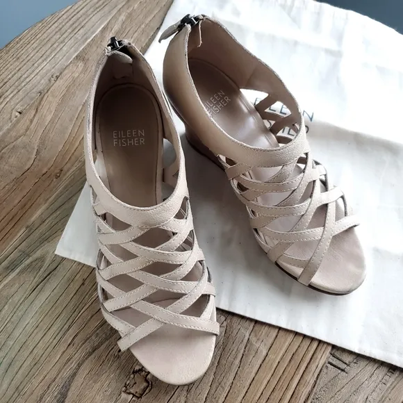 Eileen Fisher Women's Wedge Sandal Leather Tan Size 6