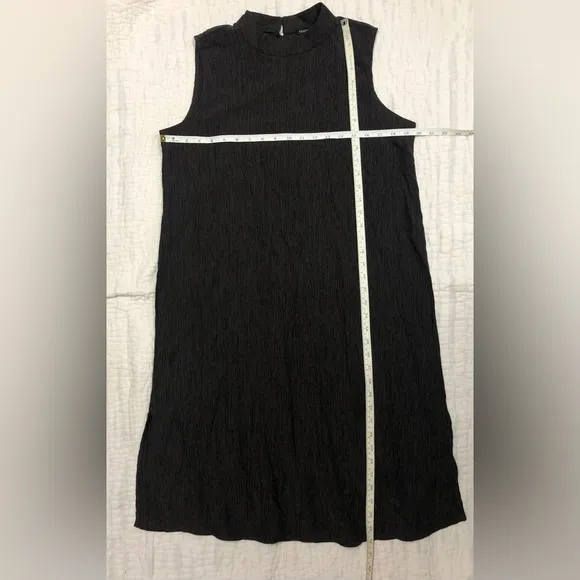 Eileen Fisher Woven Plisse mock neck sleeveless dress gray size small