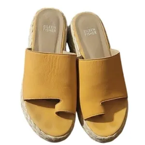 Eileen Fisher Yellow Espadrille Platform Sandals Womens Size 7.5 Leather Open To