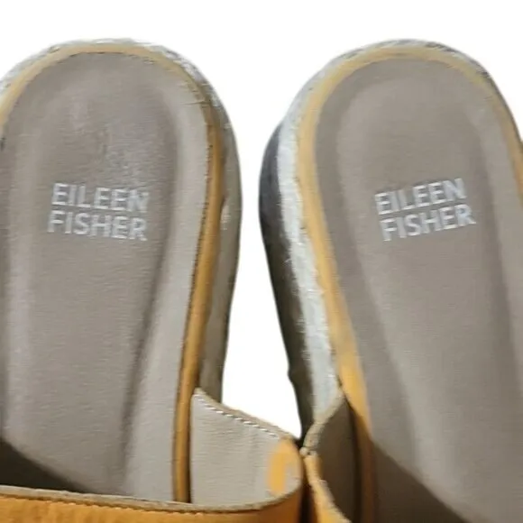 Eileen Fisher Yellow Espadrille Platform Sandals Womens Size 7.5 Leather Open To