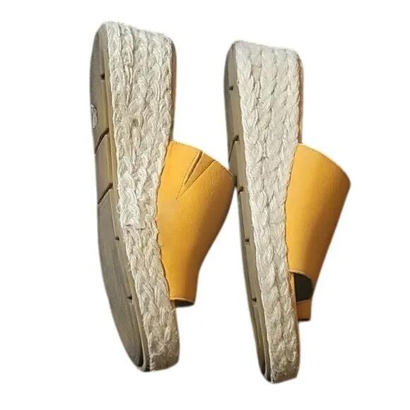 Eileen Fisher Yellow Espadrille Platform Sandals Womens Size 7.5 Leather Open To