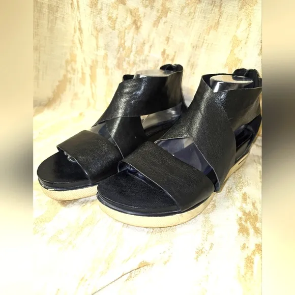 Eileen FisherSport Criss Cross Tumbled Leather Banded Platform Sandals Sz10