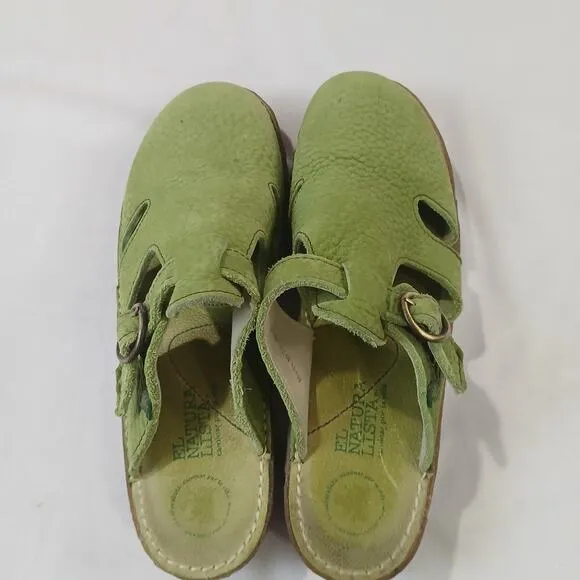 El Naturalista Sandals Womens 40 Yggdrasil N164 Slip On Clog Mules Leather Green