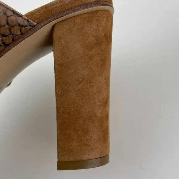 Eleventy Leather Snakeskin Print Suede Block Heel Sandals Brown EU 39/ US 9