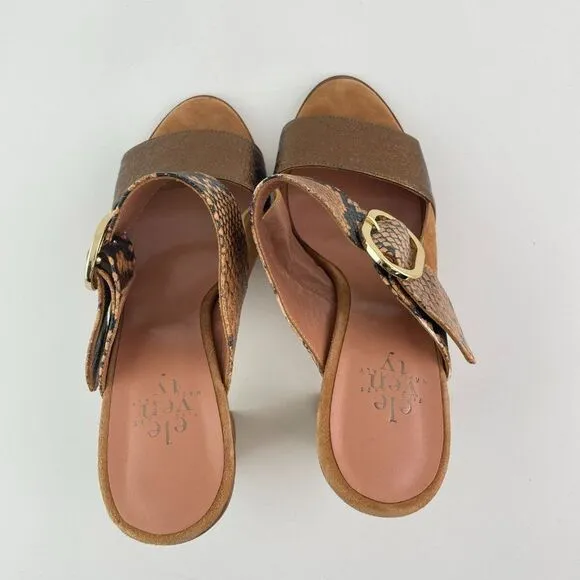 Eleventy Leather Snakeskin Print Suede Block Heel Sandals Brown EU 39/ US 9
