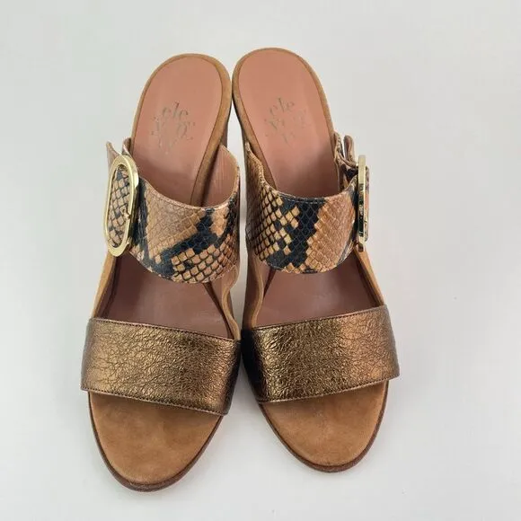 Eleventy Leather Snakeskin Print Suede Block Heel Sandals Brown EU 39/ US 9