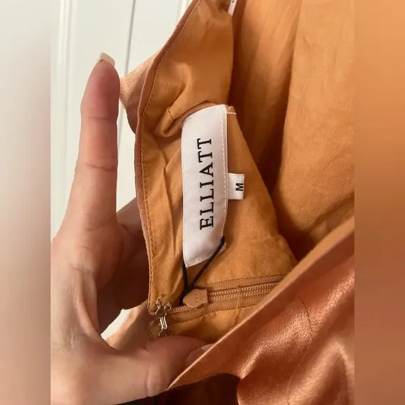 Elliatt Lambent Asymmetric Halter Dress Camel