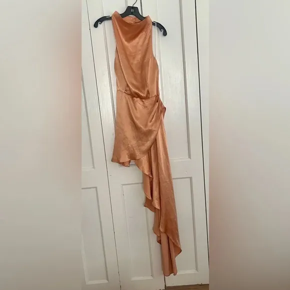 Elliatt Lambent Asymmetric Halter Dress Camel