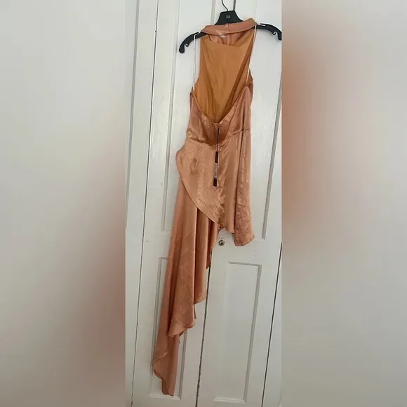 Elliatt Lambent Asymmetric Halter Dress Camel