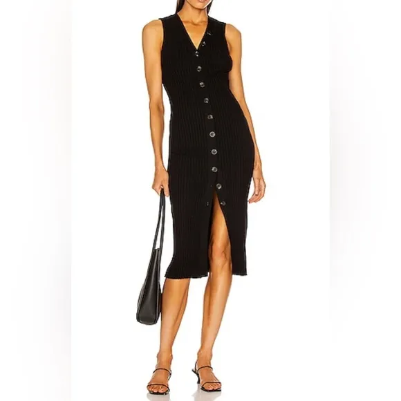 Enza Costa Rib Sweater Knit Sleeveless Cardigan Dress