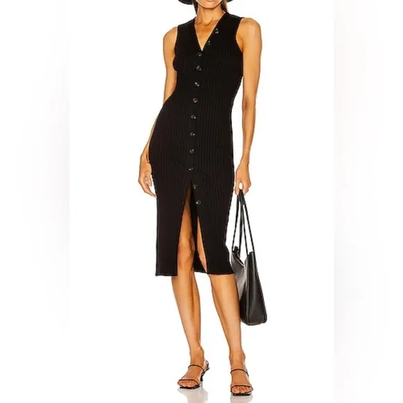 Enza Costa Rib Sweater Knit Sleeveless Cardigan Dress