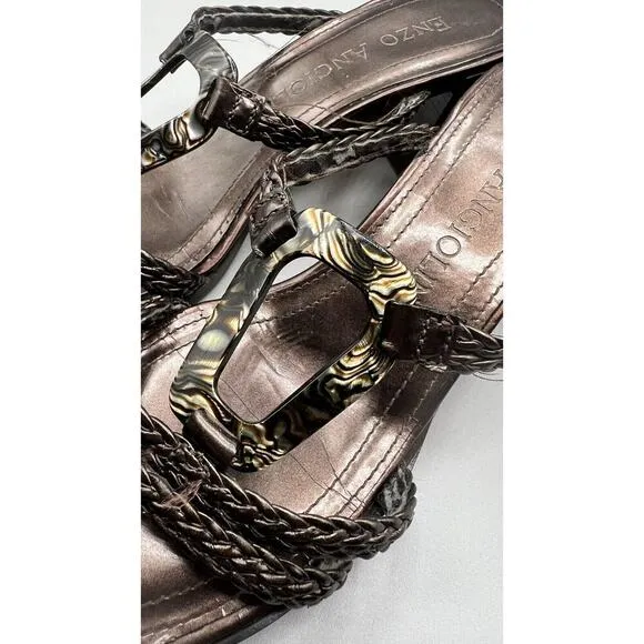 Enzo Angiolini Elson Brown Leather Slip On Sandal Mules Size 6.5M Made In Brazil